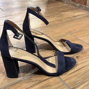 Banana Republic Suede Sandals Navy Blue High Block Women's Size 10 3 Inch Heel